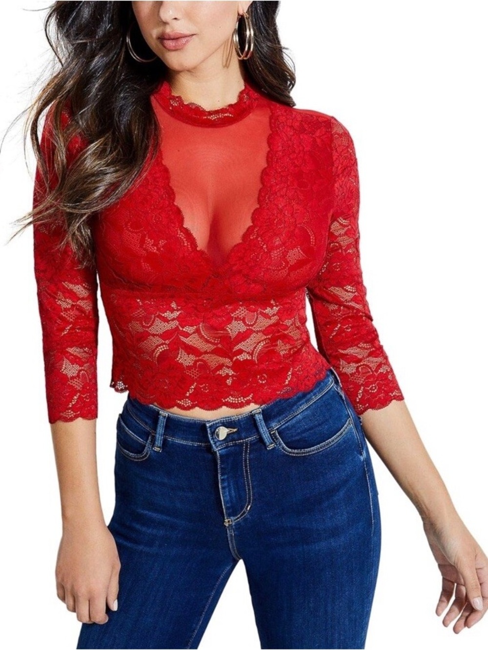 Guess Red Lace Bralette - Delicate Lace Detail